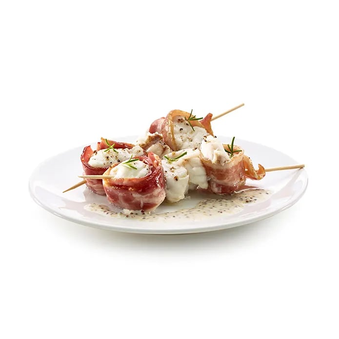 Monkfish skewer with bacon and rosemary