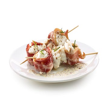 Monkfish skewer with bacon and rosemary